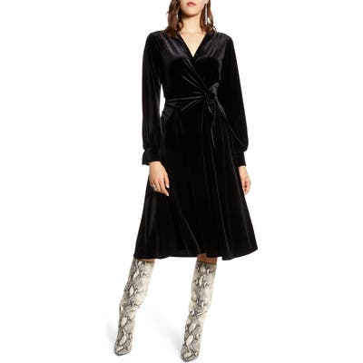 Halogen Velvet Faux Wrap Dress, Black