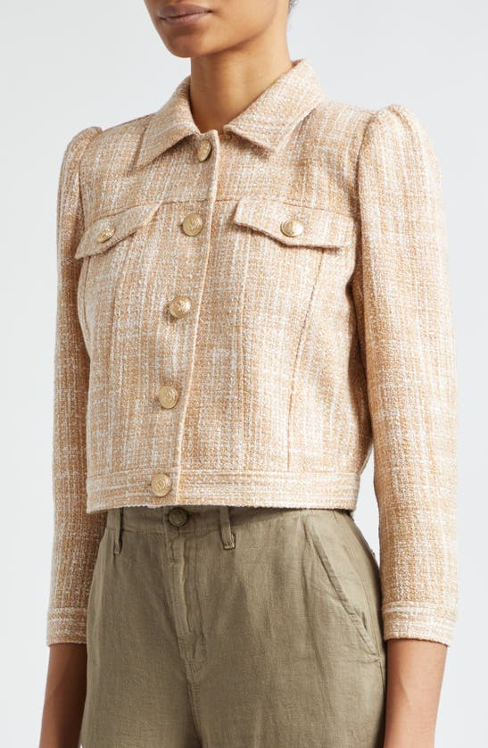 Shop L Agence Kasey Tweed Crop Jacket In Bone Multi