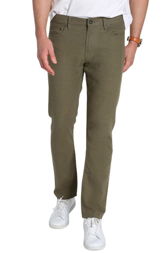 Shop Jachs Straight Leg Linen Blend 5-pocket Pants In Olive