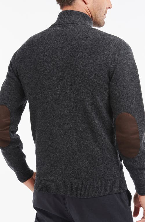 Barbour Elbow Patch Wool Cardigan In Charcoal Marl