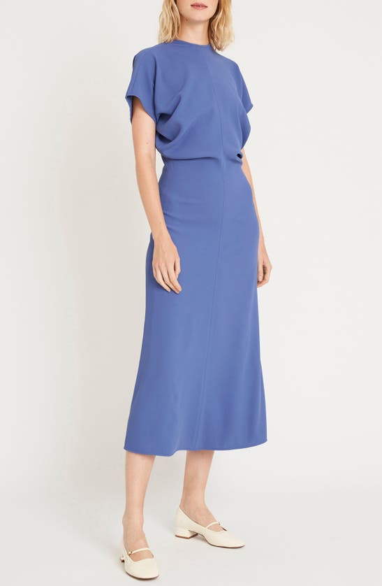 Shop Luxely Theo Drape Midi Dress In Gray Blue