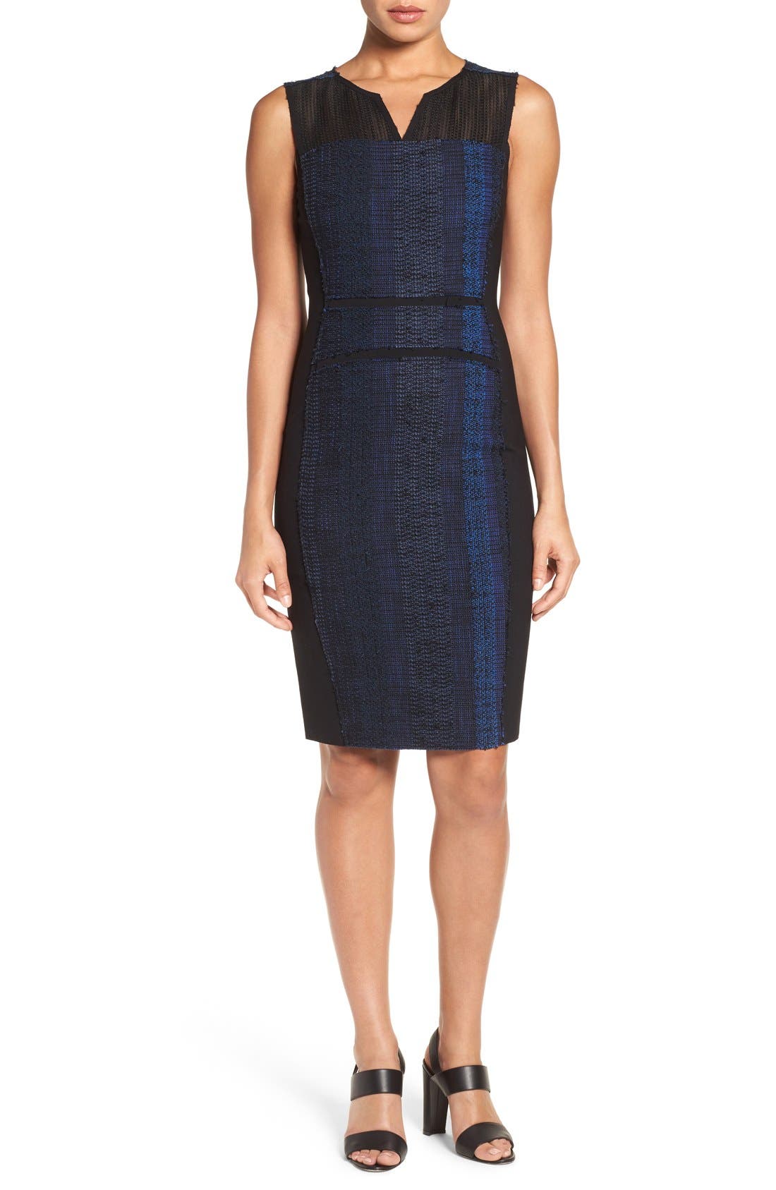 Elie Tahari 'Cassandra' Sleeveless Mixed Media Sheath Dress Nordstrom