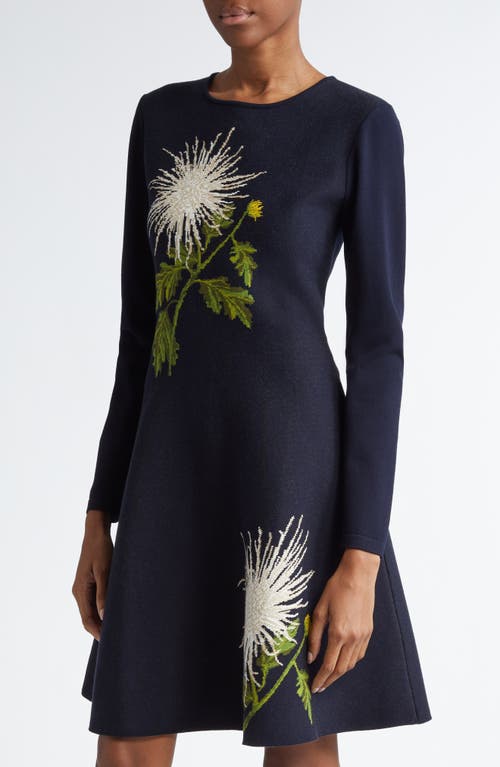 Shop Oscar De La Renta Chrysanthemum Jacquard Fit & Flare Minidress In White/navy