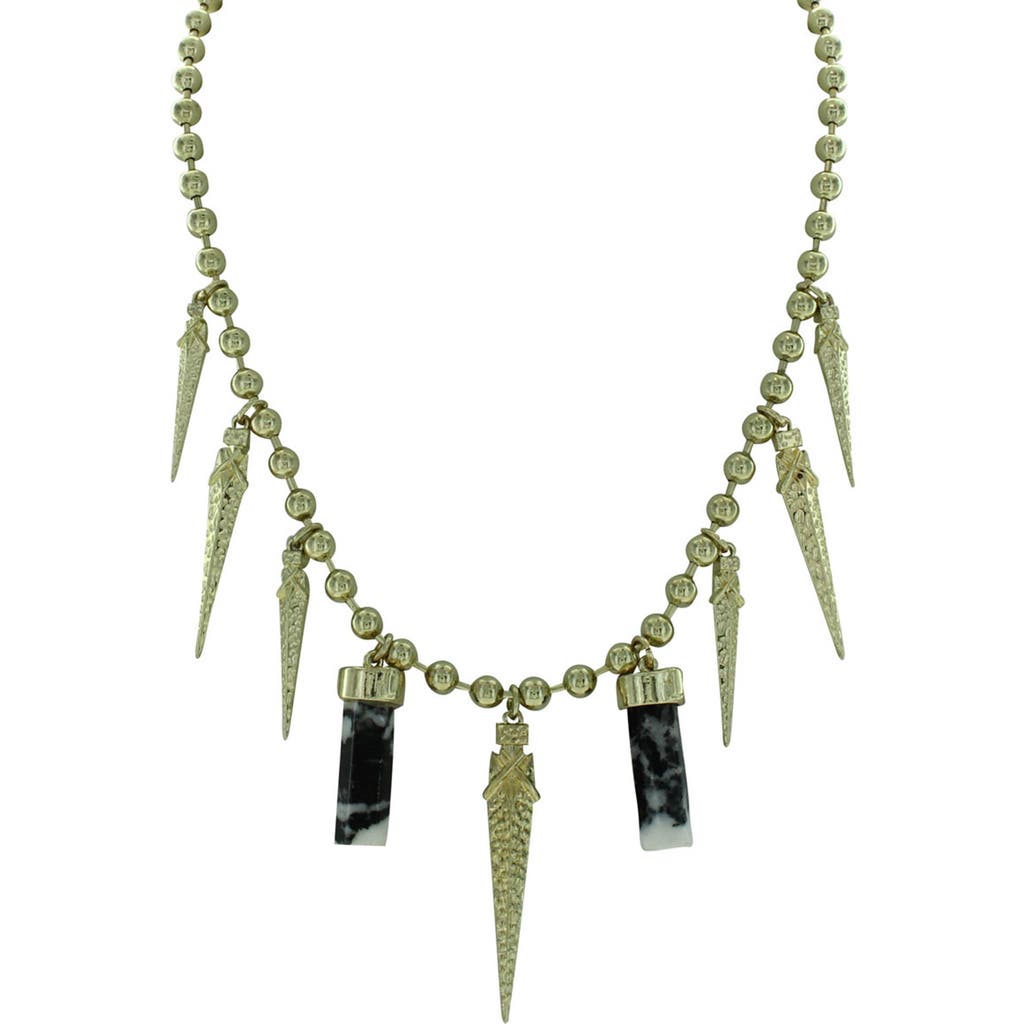 Shop Olivia Welles Gold Plated Alternating Icicle Beaded Statement Necklace In Gold/black/white