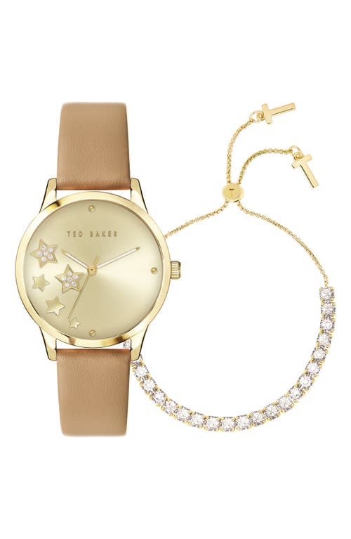 Ted Baker London Fitzrovia Leather Strap Watch & Bracelet Set, 34mm in Yellow Gold/Gold/Tan 