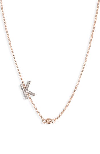 Meshmerise Bezel Diamond Initial Chain Necklace In Rose-k
