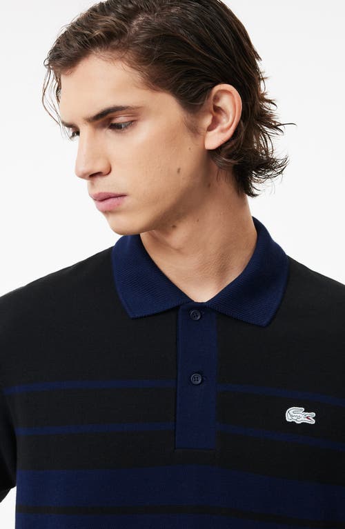 Shop Lacoste Stripe Original L.12.12 Petit Piqué Polo Sweater In Marine/noir