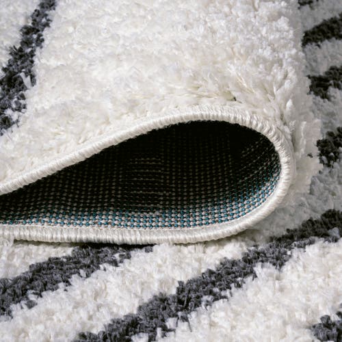 Jonathan Y Petra Stripe Geometric Shag Area Rug In White/gray