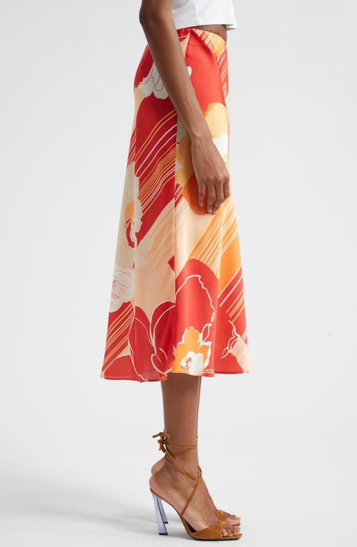 Shop Ramy Brook Rosetta Floral Stripe Midi Slip Skirt In Flame Amore