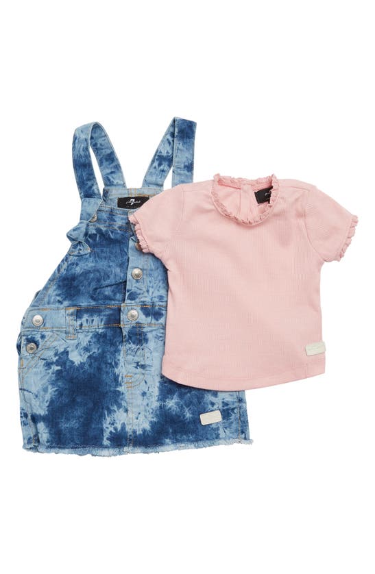 7 For All Mankind Babies' Denim Coverall & T-shirt Set In Blush