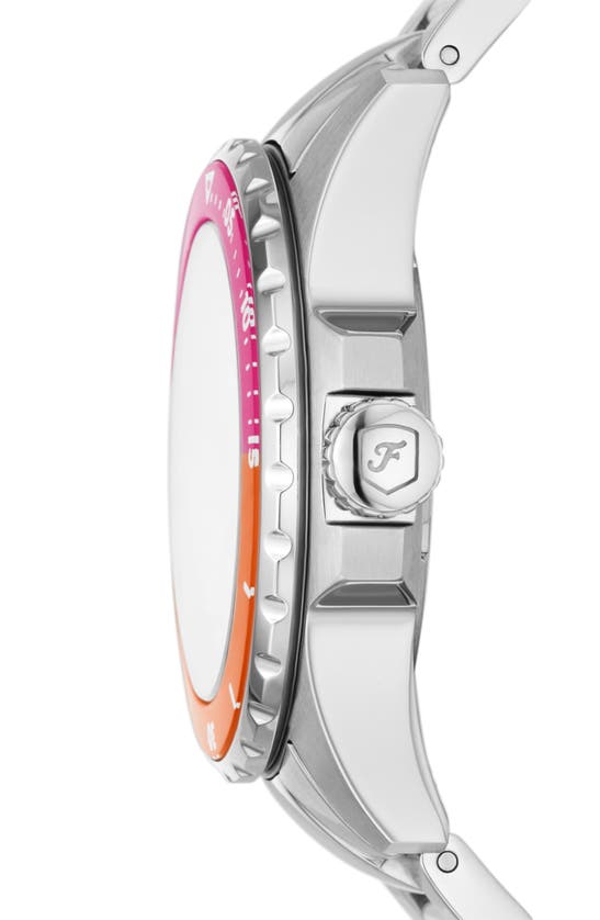 Shop Fossil Blue Dive Bracelet Watch, 36mm In Silver/pink/orange