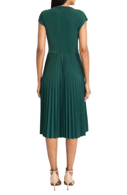 Maggy London Draped Bodice Cap Sleeve Pleated Midi Dress In Pine Grove