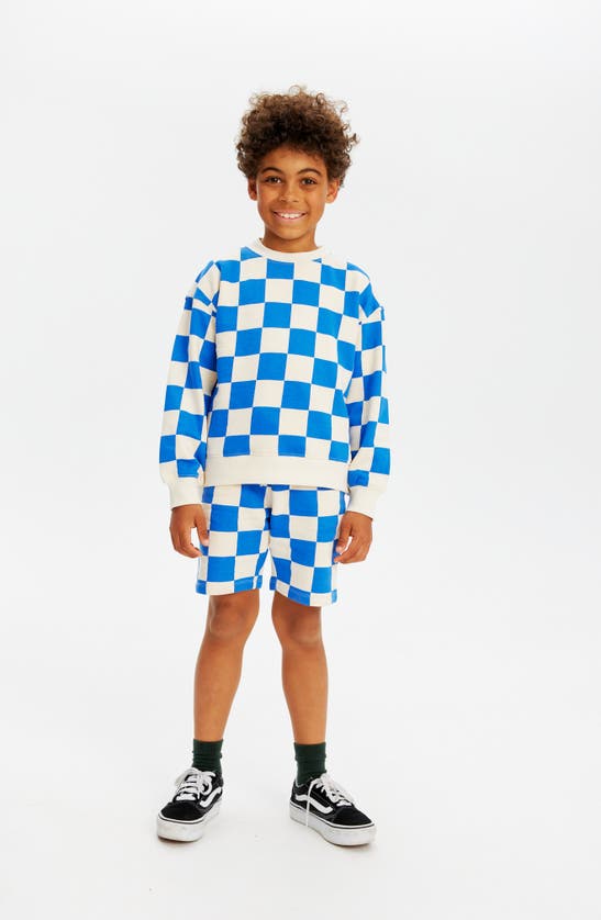 Shop The New Kids' Jeffry Checkerboard Organic Cotton Sweat Shorts In Royal Blue