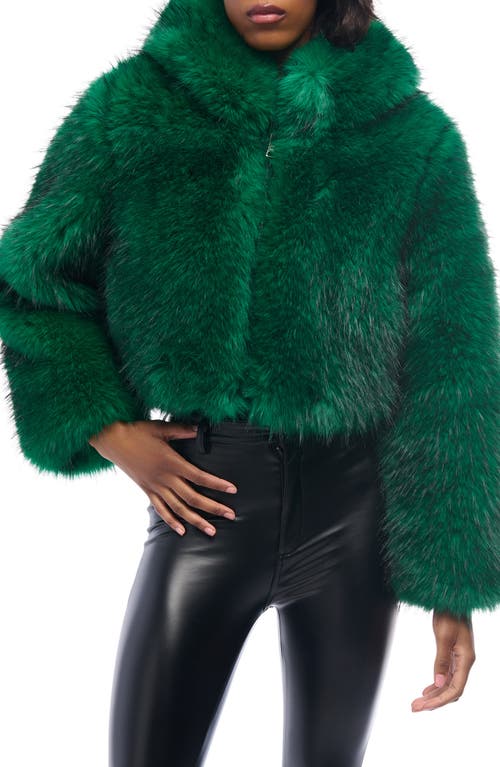 Azalea Wang Gemini Hooded Faux Fur Jacket In Green