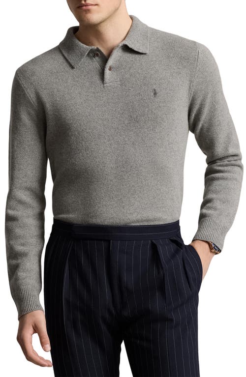 Shop Polo Ralph Lauren Embroidered Logo Wool & Cashmere Polo Sweater In Fawn Grey Heather