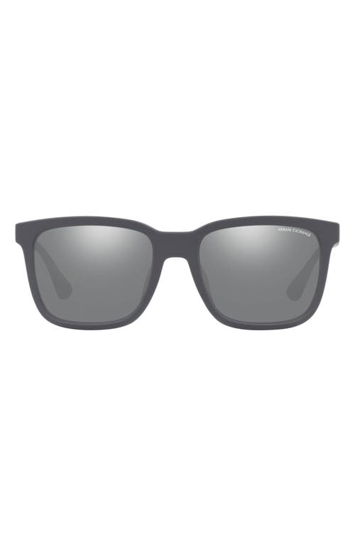 55mm Mirrored Polarized Rectangular Sunglasses in Matte Grey