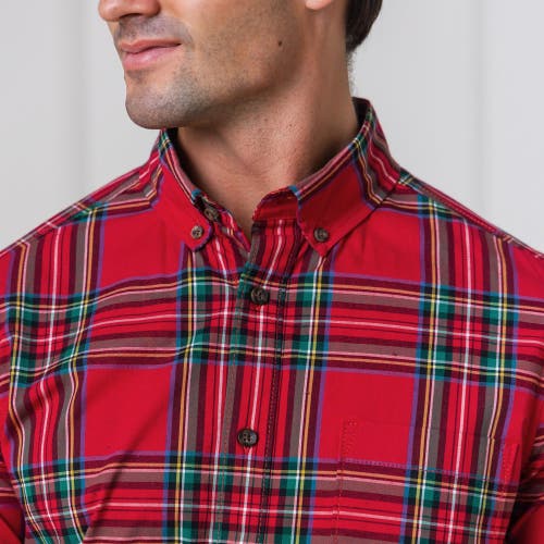 Hope & Henry Organic Stretch Poplin Shirt In Red Holiday Tartan
