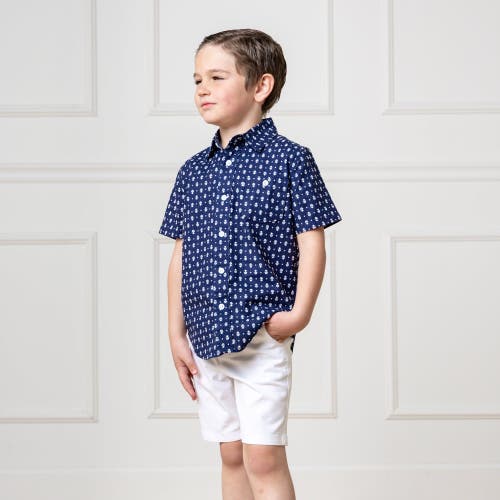 Shop Hope & Henry Boys' Linen Short Sleeve Button Down Shirt, Kids In Navy Riviera Print