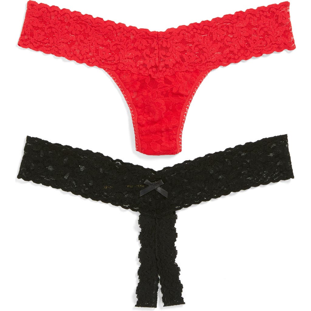Hanky Panky 'naughty & Nice' Lace Thongs In Black/red