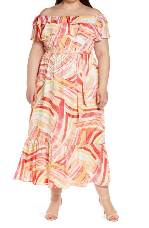 Shop Donna Morgan For Maggy Mix Stripe Off The Shoulder Maxi Dress In Soft White/coral