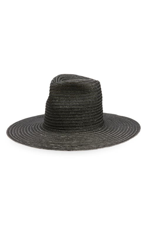 Shop Esenshel Wide Brim Woven Fedora In Black/ivory