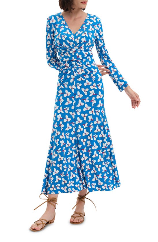 Diane Von Furstenberg Printed Jersey Midi Dress In Graphic Flower Med Sig Blue