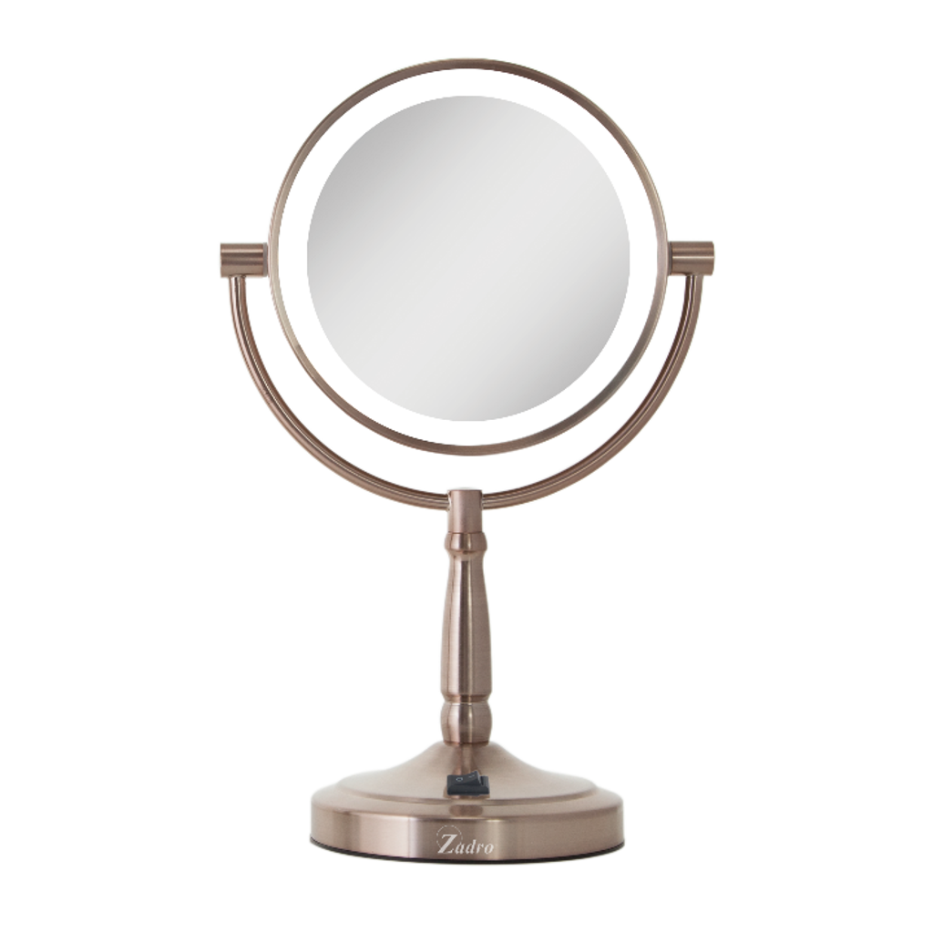 Zadro Lighted Makeup Mirror With 10x/1x Magnifications & Cordless In Rose Gold