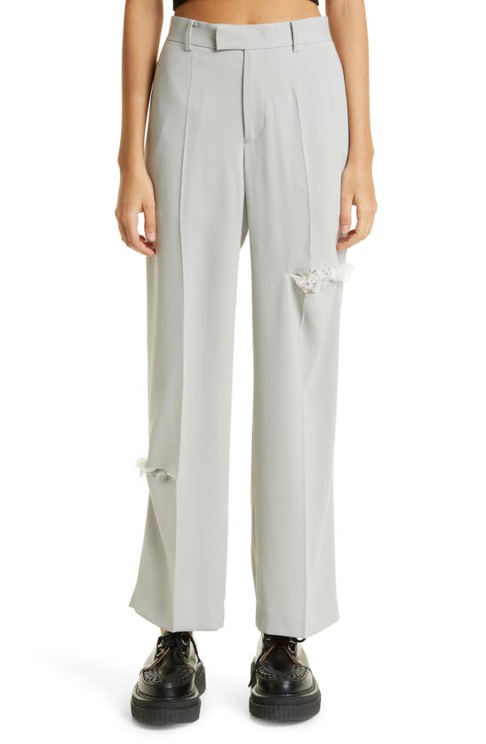 Undercover Slash Cutout Lace Trim Trousers In Gray