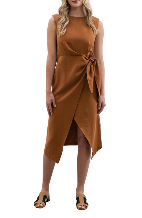 ZOE AND CLAIRE Sleeveless Faux Wrap Sheath Dress in Brown
