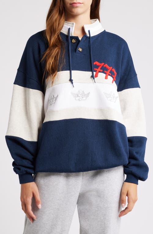 Shop Boys Lie Better Luck Next Time Stripe Graphic Henley Sweatshirt In Navy