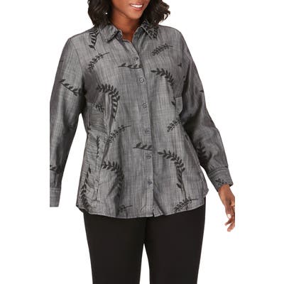 Plus Size Foxcroft Cici Embroidered Tencel Lyocell Tunic Shirt, Grey