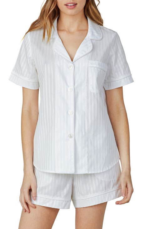 White Button Up Short Cotton Pajama Set