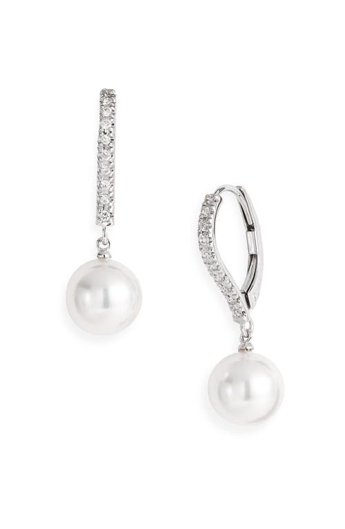 Diamond & Akoya Cultured Pearl Earrings in White Gold