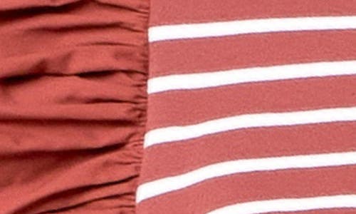 English Factory Mixed Media Stripe Ruffle Sleeve Top In Brown/white