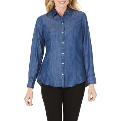 Foxcroft Juliet Chambray Button-Up Shirt, Blue