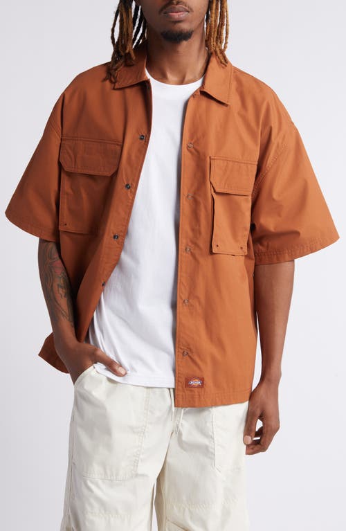 Fisherville Short Sleeve Cotton Snap-Up Shirt in Mocha Bisque