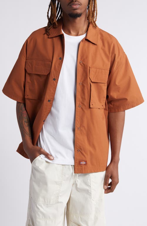 Dickies Fisherville Short Sleeve Cotton Snap-Up Shirt Mocha Bisque at Nordstrom,