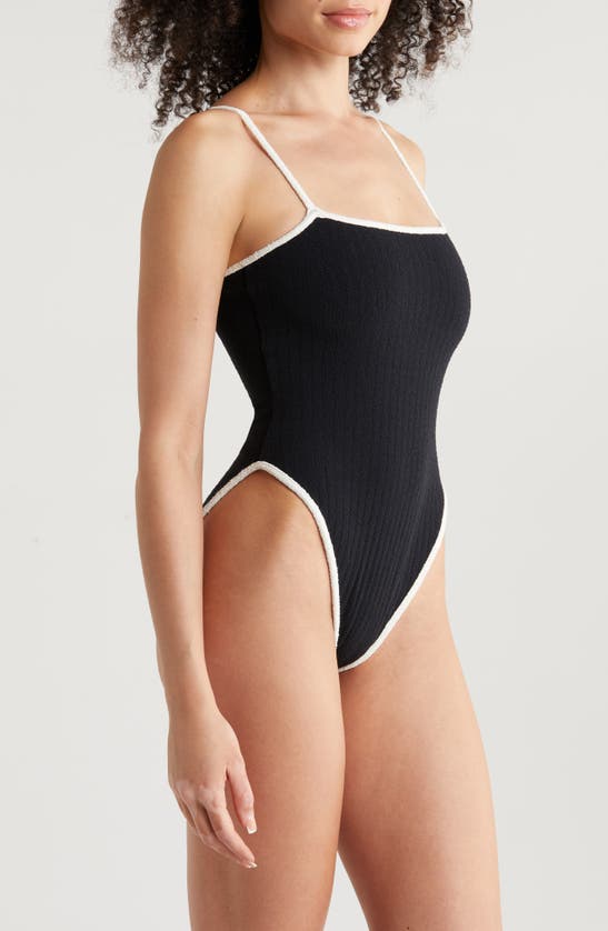 Shop Montce Jacelyn One-piece Swimsuit In Black Terry Rib Cream Binded