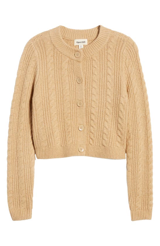 Open Edit Cable Knit Crop Cardigan In Tan Cartouche