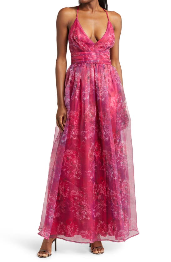 Lulus Romance That Wows Magenta Floral Print Organza Maxi Dress Modesens