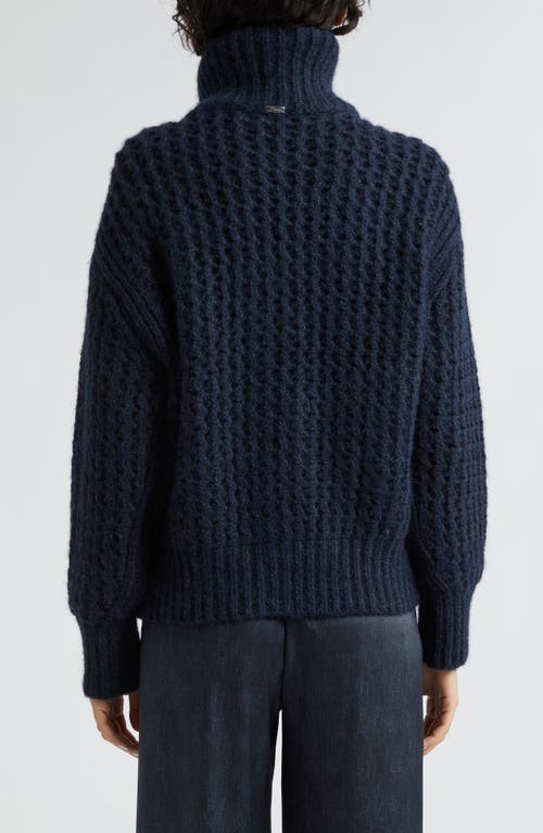 Shop Herno Metallic Alpaca & Wool Blend Zip Cardigan In Navy