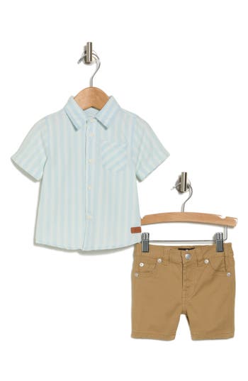 Shop 7 For All Mankind Short Sleeve Shirt & Twill Shorts Set In Light Indigo