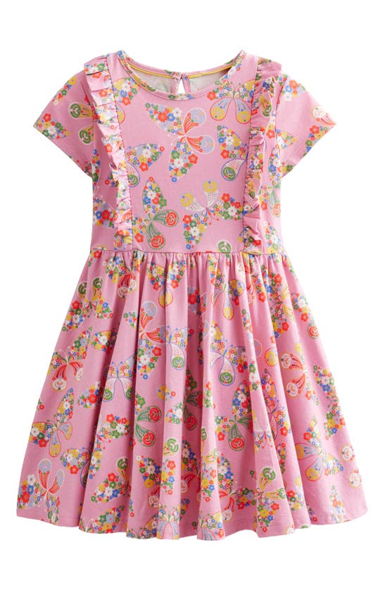 Mini Boden Kids' Butterfly Print Cotton Fit & Flare Dress In Formica Pink Butterflies