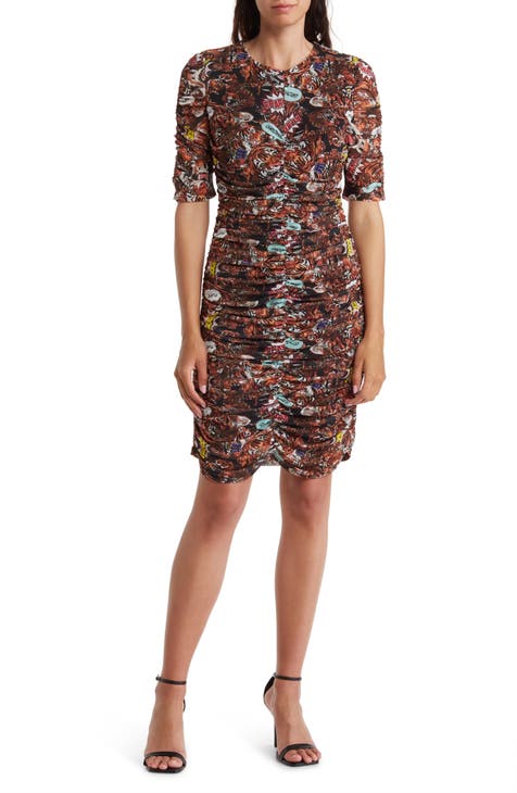 Patterned Ruched Dress