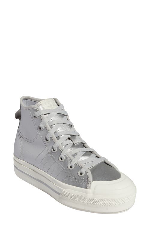 adidas Nizza Mid Platform High Top Sneaker in Silver Met/grey/chalk White