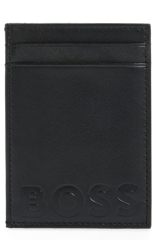 Big BB Logo Debossed Leather Card Case in Black