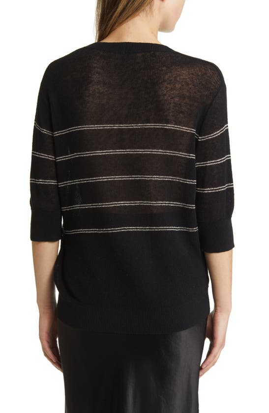 Max Mara Calamo Striped Linen Blend Knit T-shirt In Black