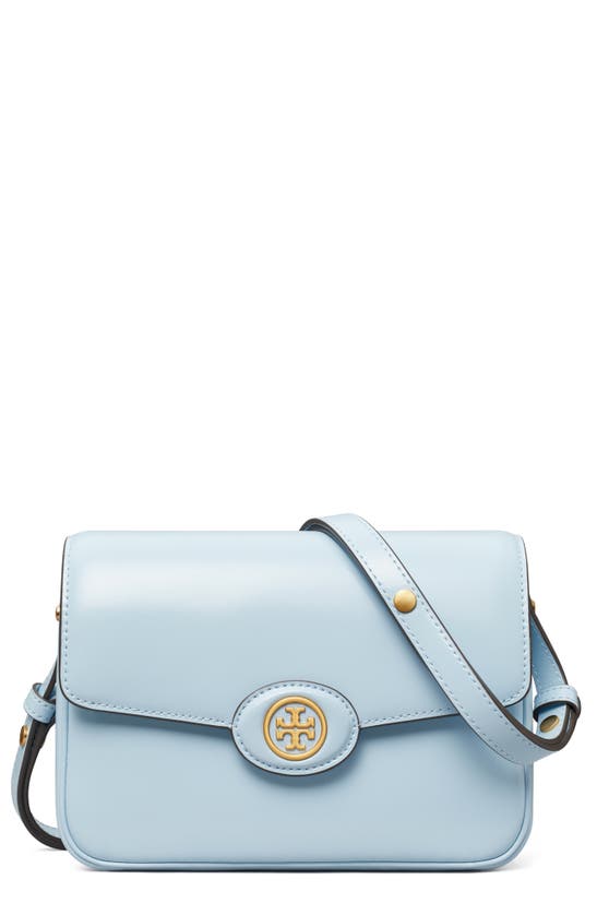 Shop Tory Burch Robinson Spazzolato Leather Shoulder Bag In Pale Blue