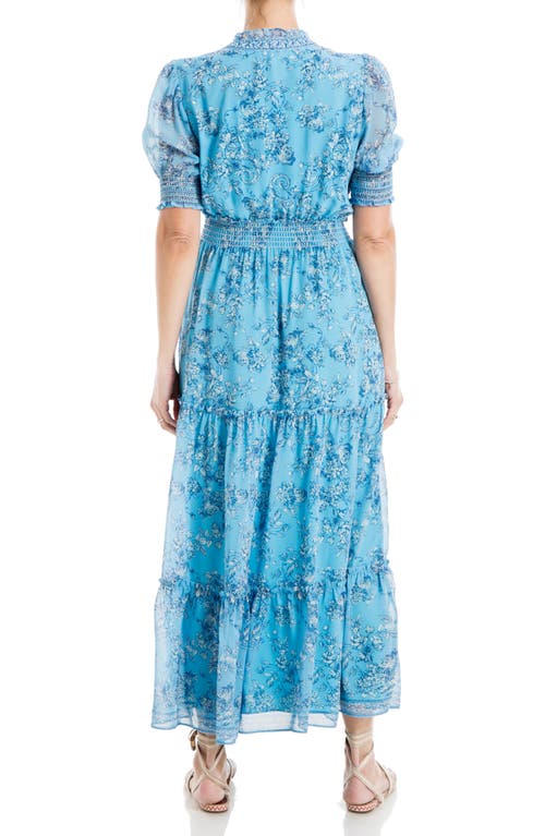 Shop Max Studio Floral Tiered Midi Dress In Mineral/cobalt Rosy Toile