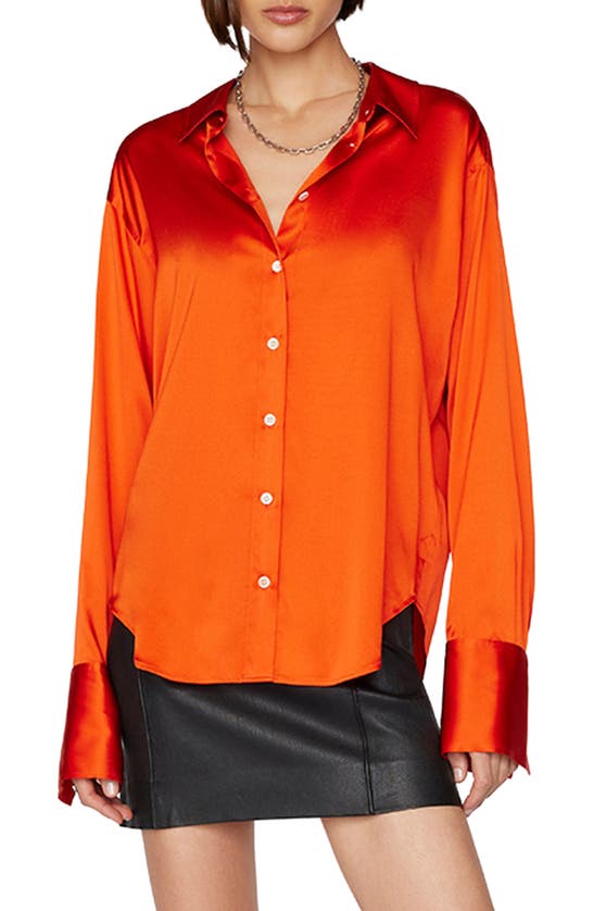 Frame Stretch Silk Button-up Shirt In Mandarin